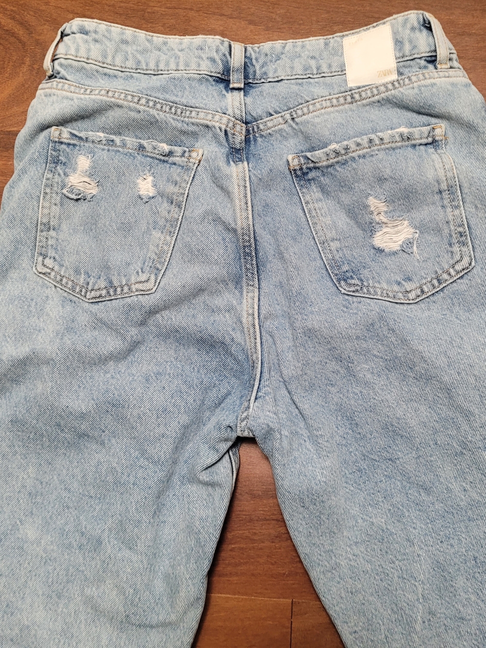Zara Denim Jeans Straight Leg High Waisted Button Up Raw Hem Light Distressed 8 - Picture 7 of 14